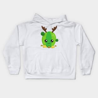 Christmas Cactus, Cute Cactus, Antlers, Holiday Kids Hoodie